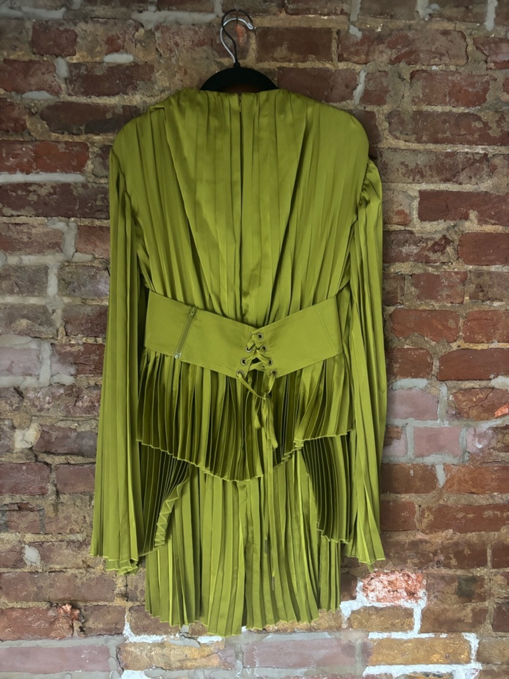 Andrea Iyamah Olive Pleated Long-Sleeve Mini Dress - Picture 9 of 9